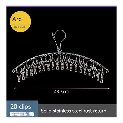 GANCHO ROPA INTERIOR MEDIAS METALICO ARCO 20 CLIPS DURABLE PLATEADO