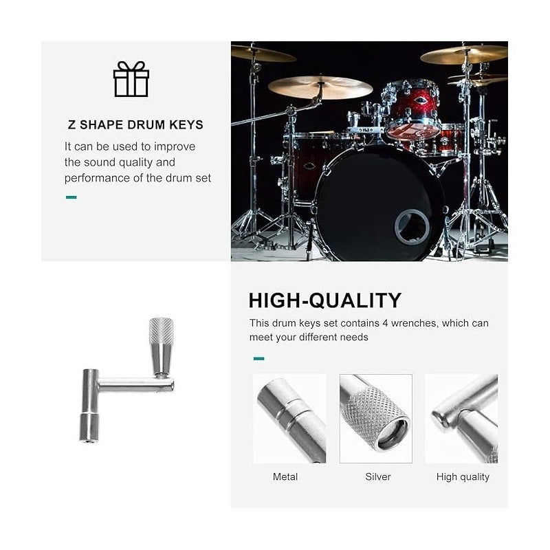 LLAVE AFINACIÓN UNIVERSAL BATERÍA ACÚSTICA REDOBLANTE CAJA PLATEADO