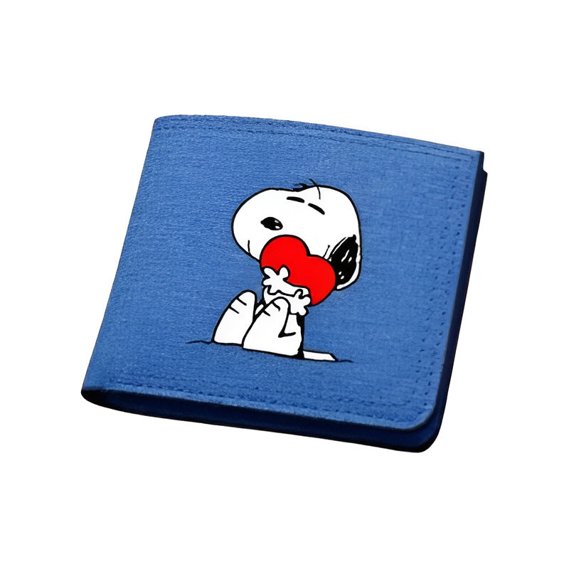 BILLETERA LONA AZUL SNOOPY CORAZÓN TARJETERO MONEDERO AZUL ACERO LISO