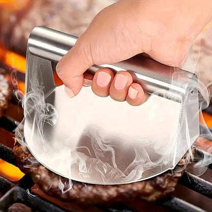PRENSA CARNE HAMBURGUESA BISTEC ACERO INOXIDABLE 13CMS PLATEADO
