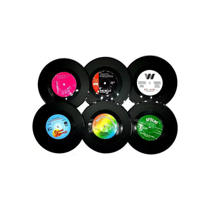 6X SET POSAVASOS RETRO VINILO TOCADISCOS LP MUSICA VINILO SET NEGRO