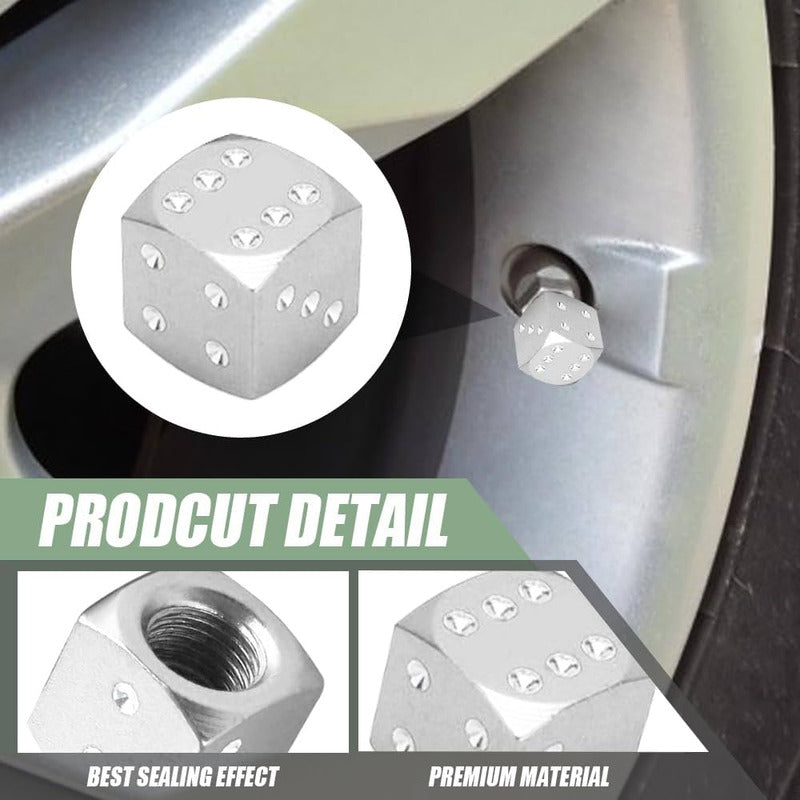 JUEGO TAPA VÁLVULA AIRE NEUMÁTICO LLANTA DADOS ALUMINIO