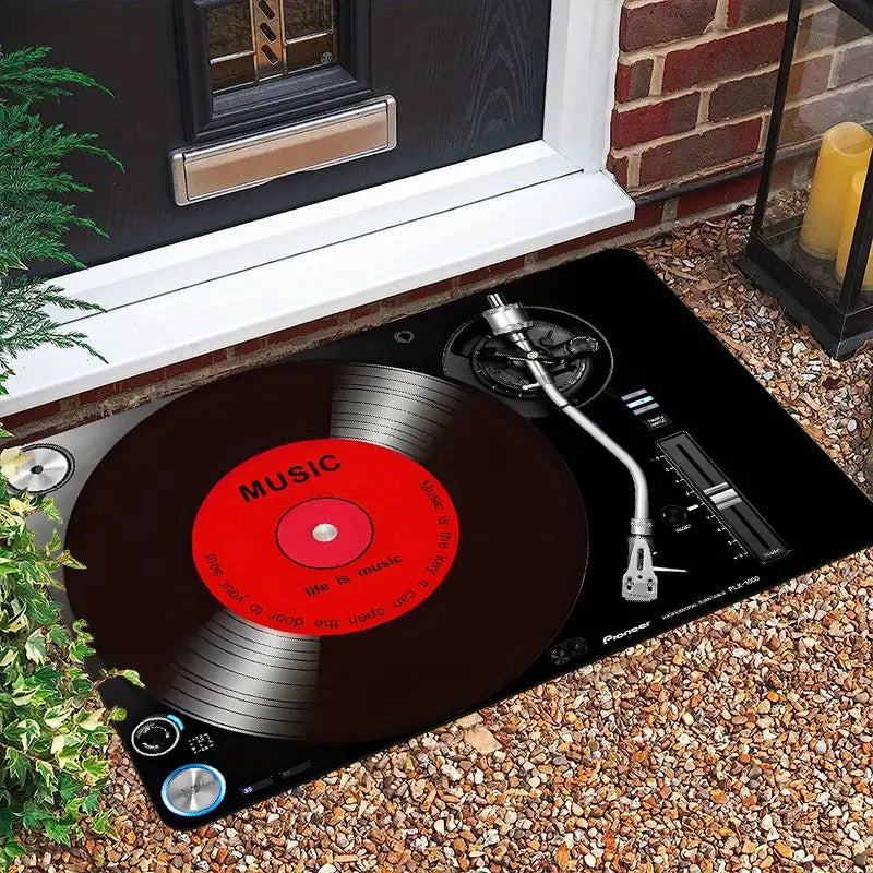 TAPETE ENTRADA TOCADISCOS CASA BAÑO COCINA ALCOBA ADORNO 60 CM 40 CM TOCADISCOS NEGRO/ROJO