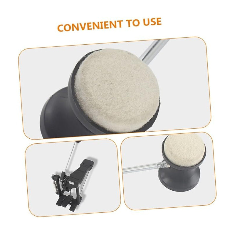 GOLPEADOR BOMBO BATERÍA ACÚSTICA MAZO MARTILLO FIELTRO NEGRO 20 CM