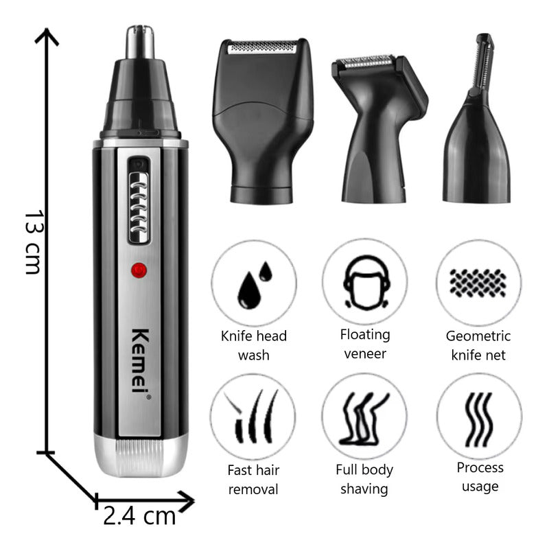 MÁQUINA AFEITAR 4 EN 1 RECARGABLE USB VELLO NASAL AURICULAR NEGRO/PLATEADO 5V