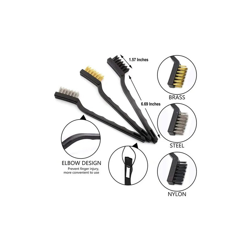 SET 3 CEPILLOS TRABAJO PESADO INDUSTRIAL ACERO LATÓN NYLON