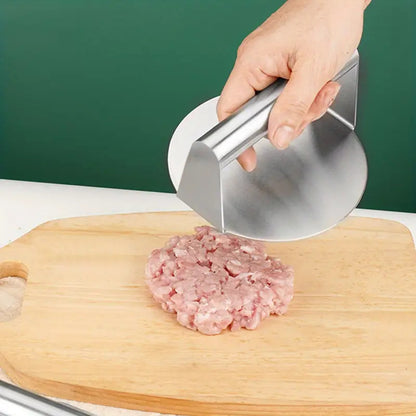 PRENSA CARNE HAMBURGUESA BISTEC ACERO INOXIDABLE ANTIADHEREN PLATEADO