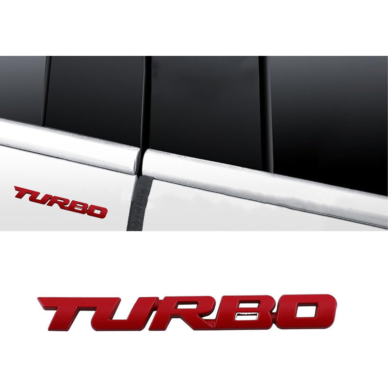 EMBLEMA TURBO METAL 3D ADHESIVO VEHÍCULO INSIGNIA LUJO ROJO