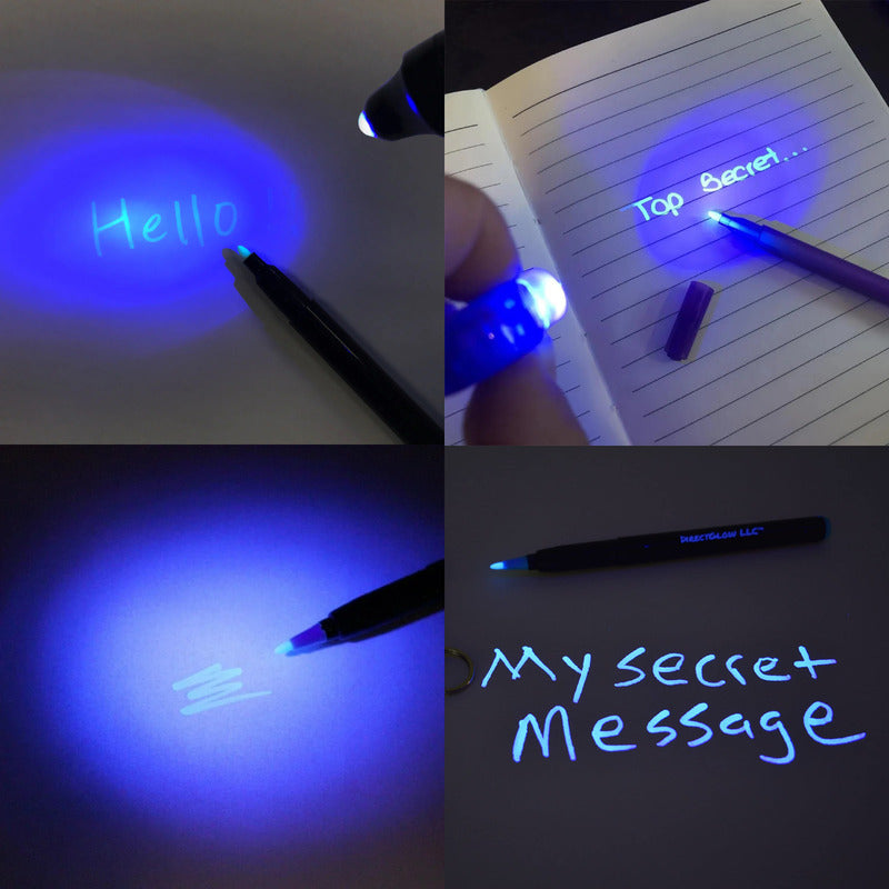 KIT ESFERO + LÁMPARA UV BOLSILLO MENSAJE SECRETO MULTIUSOS NEGRO