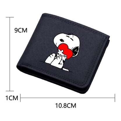 BILLETERA LONA NEGRA SNOOPY CORAZÓN TARJETERO MONEDERO NEGRO LISO