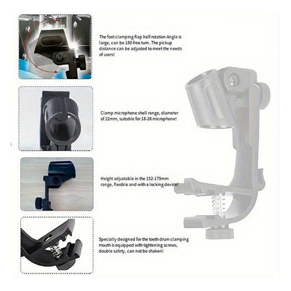 BASE SOPORTE MICRÓFONO BATERÍA ANILLO ARO REDOBLANTE TOM NEGRO