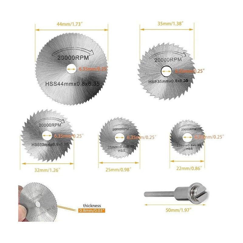 KIT 6 CUCHILLAS SIERRA CIRCULAR TALADRO MOTOTOOL AMOLADORA PLATEADO