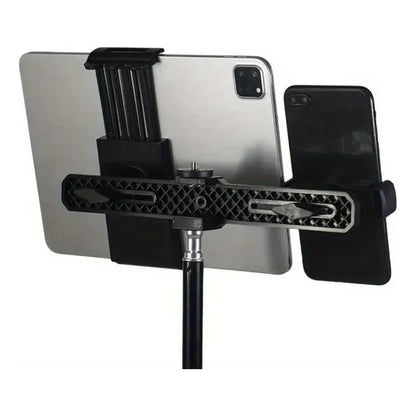 BASE SOPORTE UNIVERSAL DOBLE TABLET CELULAR ROSCA 1/4 TRIPOD NEGRO