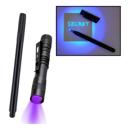 KIT ESFERO + LÁMPARA UV BOLSILLO MENSAJE SECRETO MULTIUSOS NEGRO