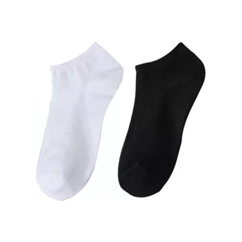 2X PARES MEDIAS TOBILLERAS NEGRAS Y BLANCAS CALCETINES NEGRO LISO 36-41