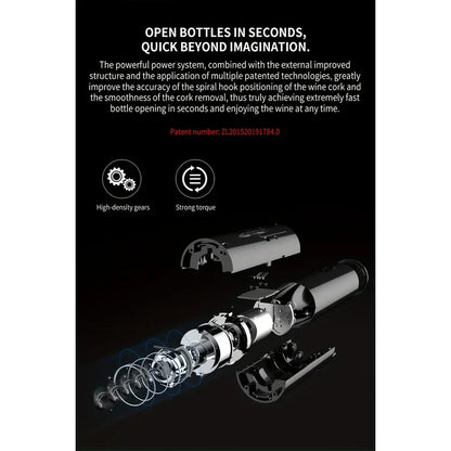 SACACORCHOS ELÉCTRICO AUTOMÁTICO VINO ABREBOTELLAS NEGRO