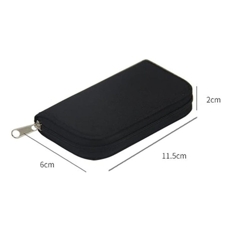 ESTUCHE TARJETAS MEMORIA SD FLASH 22 ESPACIOS BOLSILLOS NEGRO