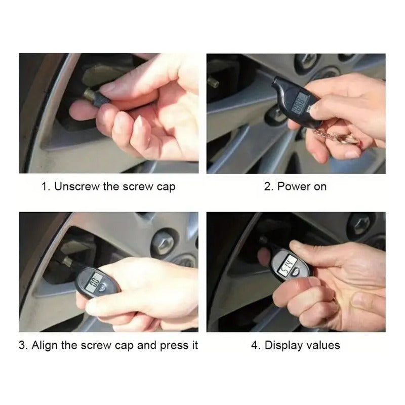 MEDIDOR PROBADOR DIGITAL PRESIÓN AIRE LLANTAS VEHÍCULO CARRO NEGRO