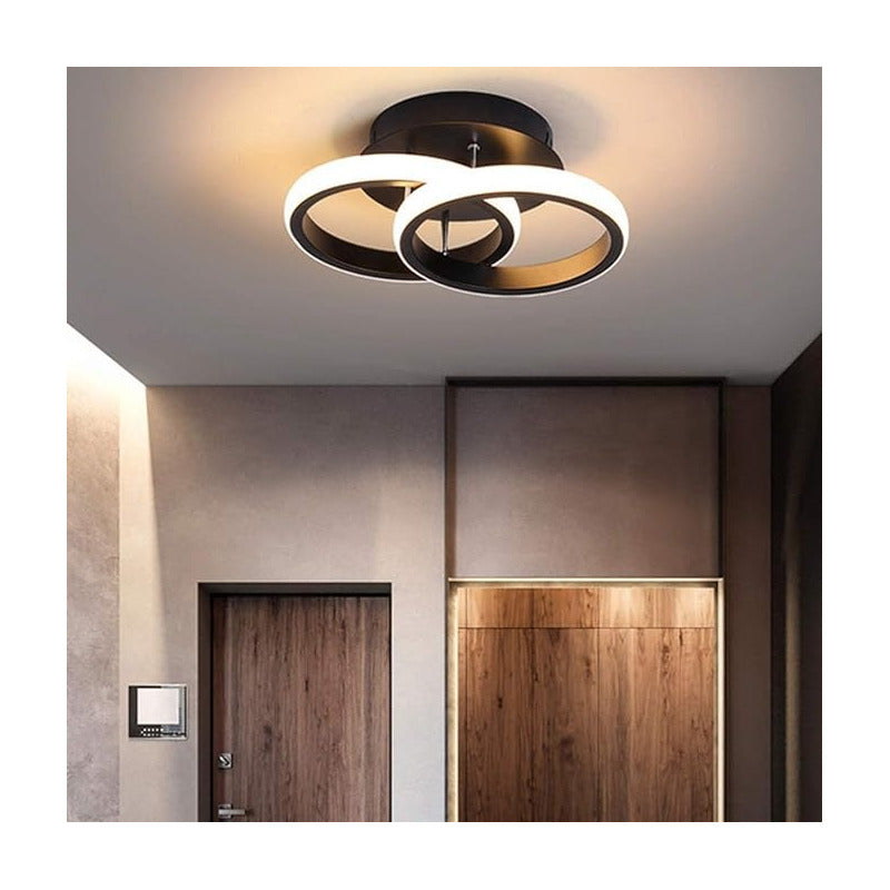LAMPARA TECHO LUZ LED TIPO DOBLE ARO 25W MARCO NEGRO SALA 110/220V NEGRO