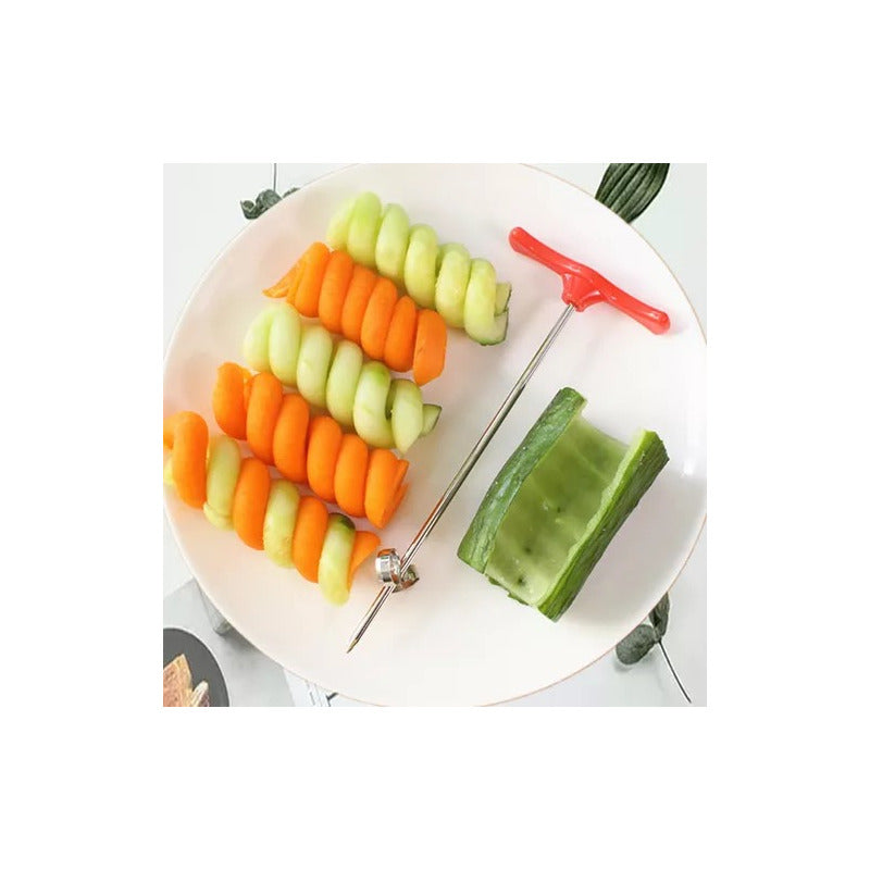 CORTADOR ESPIRAL VERDURAS ACERO INÓXIDABLE MANUAL ENSALADAS ROJO