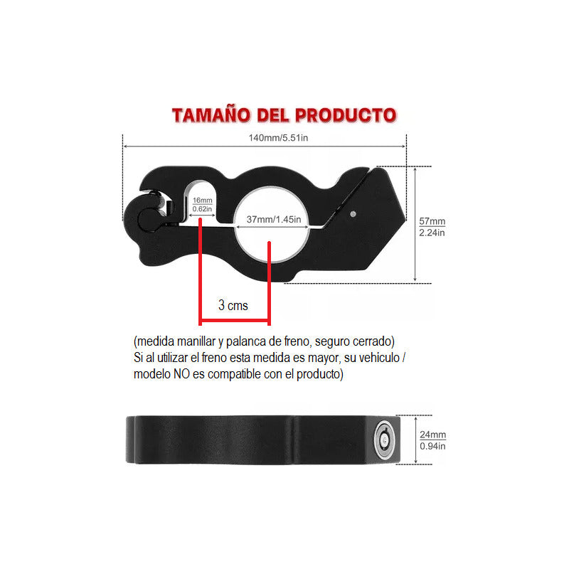 SEGURO ANTIRROBO CANDADO MOTO ACELERADOR MANILLAR FRENO