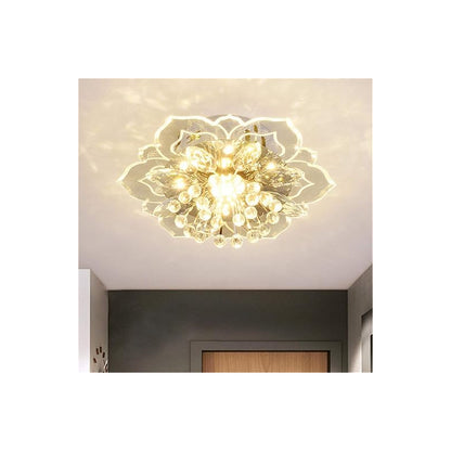 LAMPARA TECHO CRISTAL FLOR LOTO PETALOS LED 110V TRANSPARENTE