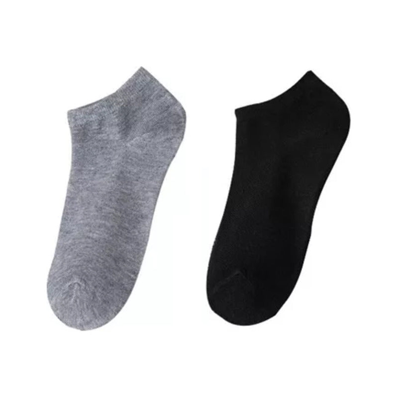 2X PARES MEDIAS TOBILLERAS NEGRAS Y GRISES CALCETINES NEGRO LISO 36-41