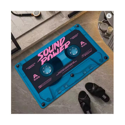 TAPETE HOGAR COCINA ENTRADA CASA CASSETTE SOUND POWER 40X60 60 CM 40 CM CASSETTE AZUL ACERO