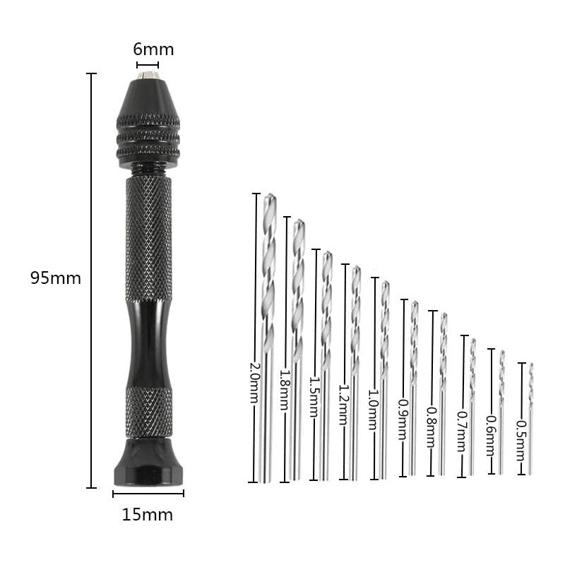 MINI TALADRO MANUAL 8 BROCAS MADERA MARQUETERÍA PLÁSTICO