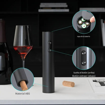 SACACORCHOS ELÉCTRICO AUTOMÁTICO VINO ABREBOTELLAS NEGRO
