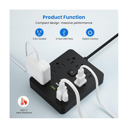 MULTITOMA 8 SALIDAS 4 USB 2 TIPO C NEGRO SWITCH ENCENDIDO NEGRO 110V