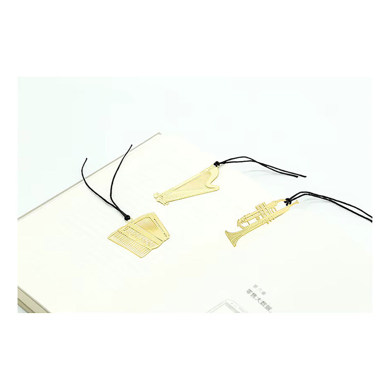 MARCA PÁGINAS ARPA LIBRO MÚSICA  REVISTA NOTAS PAPEL AGENDA DORADO ARPA