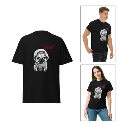 CAMISETA UNISEX NEGRA PUG SUP? IMPORTADA NEGRO PUG HODDIE - SUP L LISA