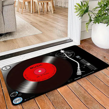 TAPETE ENTRADA TOCADISCOS CASA BAÑO COCINA ALCOBA ADORNO 60 CM 40 CM TOCADISCOS NEGRO/ROJO