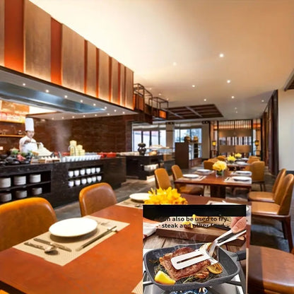 ESPÁTULA DOBLE PINZA COCINA CARNE BISTEC ACERO INOXIDABLE PLATEADO