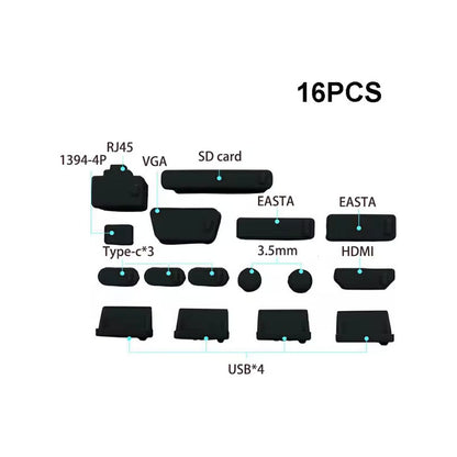 16 UND TAPÓN ANTIPOLVO PORTÁTIL PC USB HDMI VGA TIPO C NEGRO NEGRO