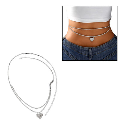 CADENA CINTURA CORAZON AMOR INCRUSTACION PIEDRAS MODA FASHIO PLATEADO