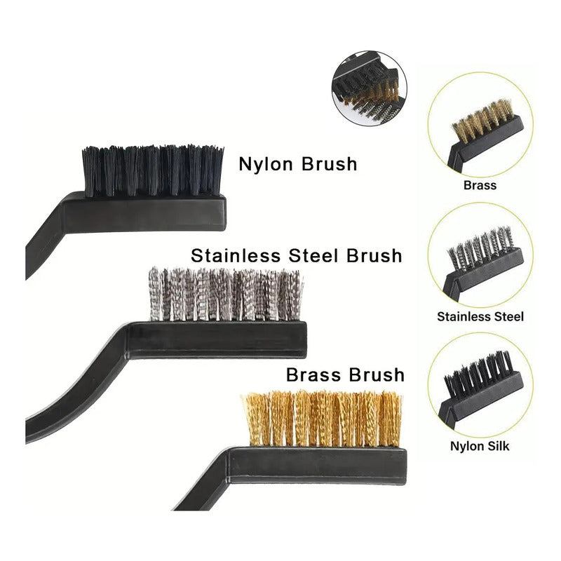 SET 3 CEPILLOS TRABAJO PESADO INDUSTRIAL ACERO LATÓN NYLON