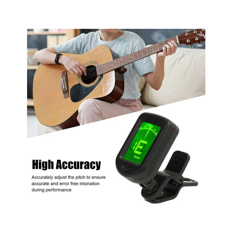 AFINADOR DIGITAL LCD GUITARRA CLIP 360° VIOLIN UKELELE NEGRO