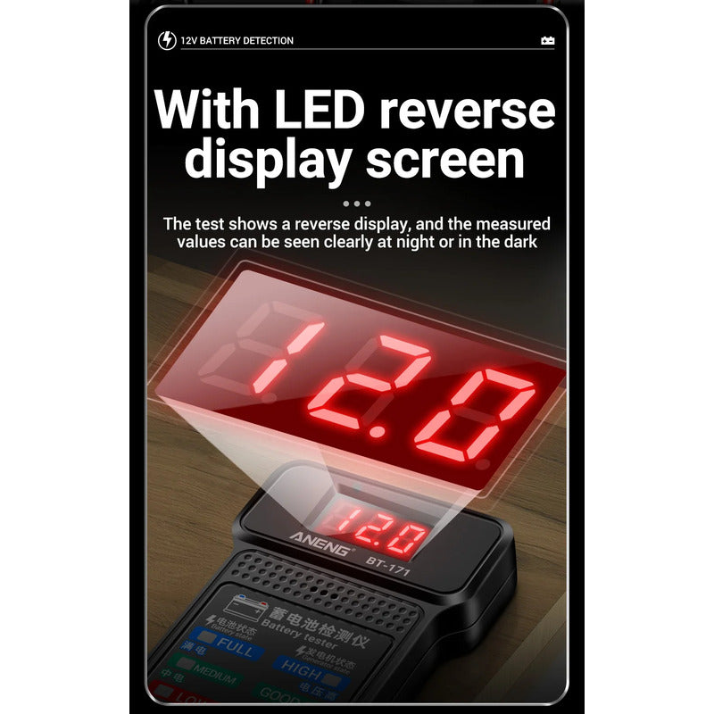 PROBADOR BATERIA MULTIFUNCIONAL ANENG BT-171 PANTALLA LED 12V