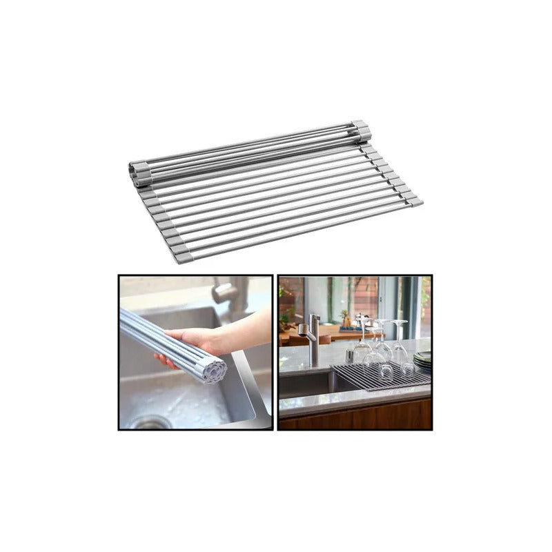 ESCURRIDOR PLATOS PLEGABLE ACERO INOXIDABLE UTENSILIOS COCIN PLATEADO