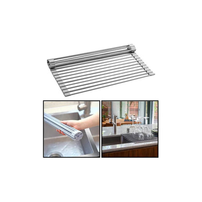 ESCURRIDOR PLATOS PLEGABLE ACERO INOXIDABLE UTENSILIOS COCIN PLATEADO