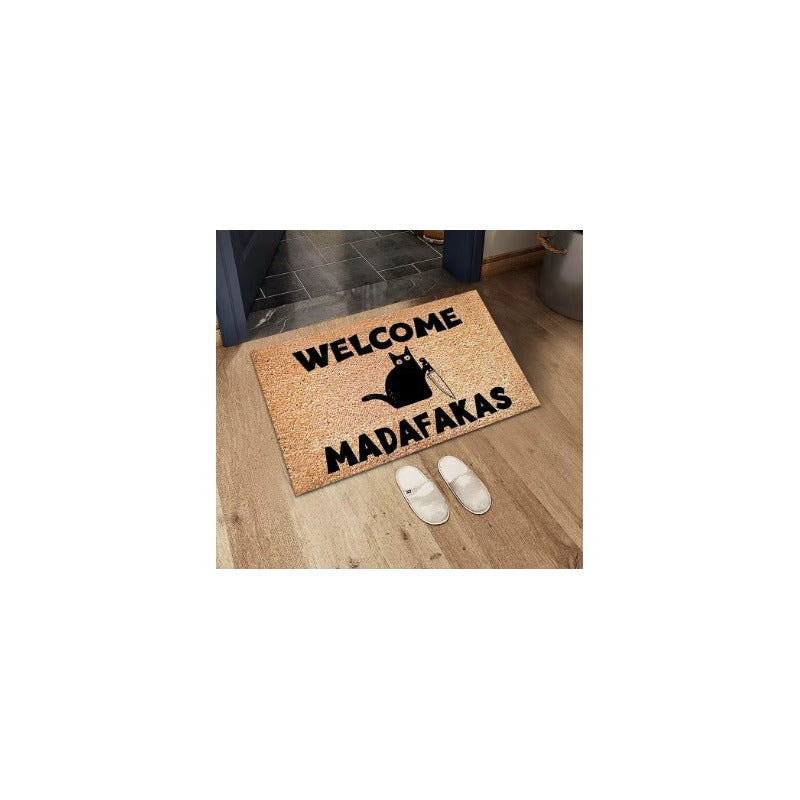 TAPETE HOGAR COCINA ENTRADA CASA GATO WELCOME 40X60 60 CM 40 CM GATO WELCOME MADAFAKAS MARRÓN CLARO