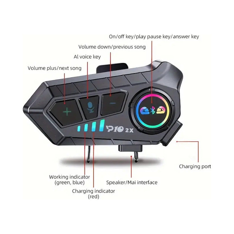 INTERCOM CASCO MOTOCICLETA BLUETOOTH DUAL RECARGABLE