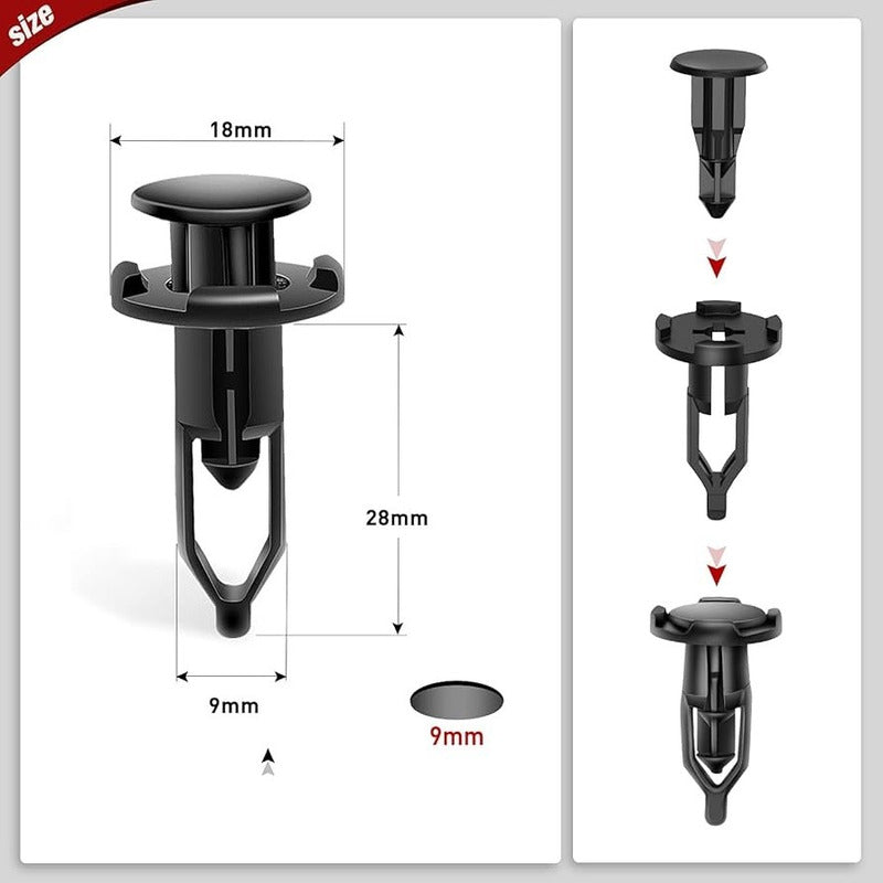 10X PIN PLÁSTICO CLIP AJUSTE CARRO RETENEDOR MOTOR REMACHE NEGRO