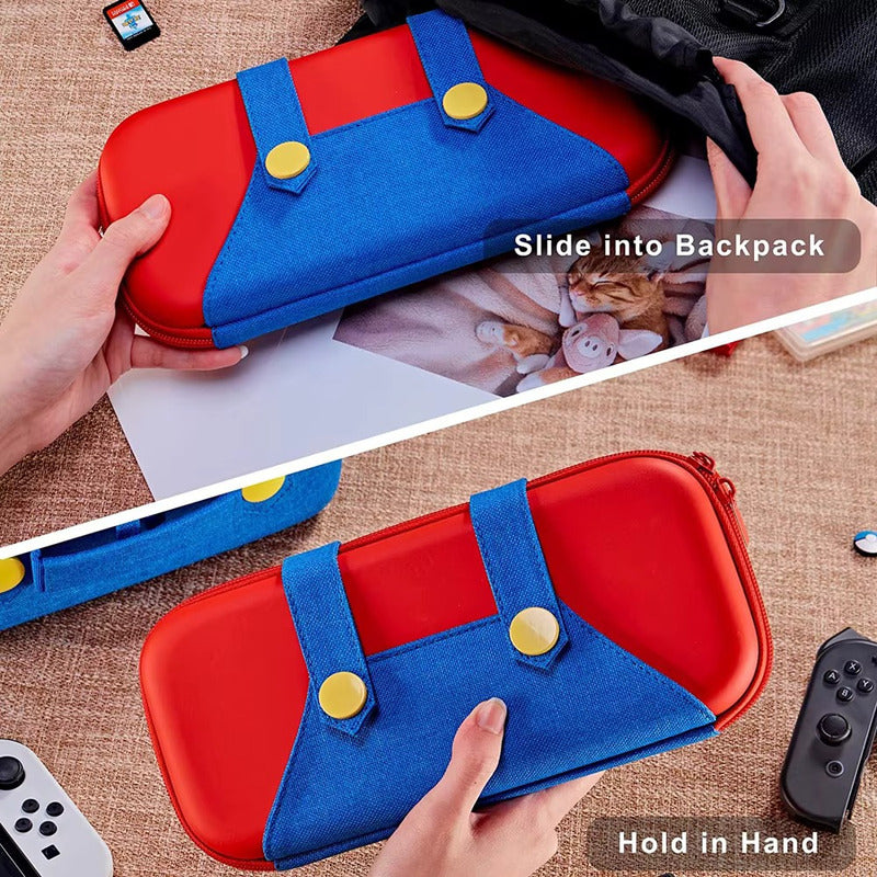 ESTUCHE RIGIDO NINTENDO DISEÑO MARIO SWITCH 24X13X4 CMS ROJO Y AZUL
