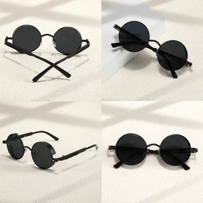 GAFAS SOL POLICARBONATO UV REDONDAS STEAMPUNK FASHION NEGRO REDONDO NEGRO