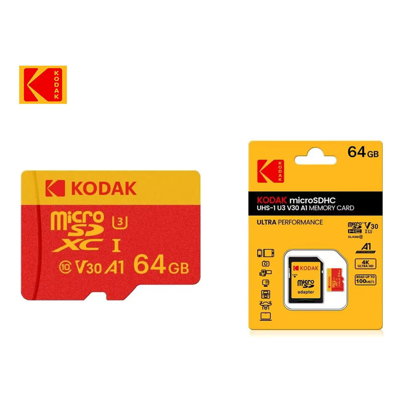 TARJETA MICRO SD 64GB KODAK A1 V30 XC C10 I3 4K ADAPTADOR SD