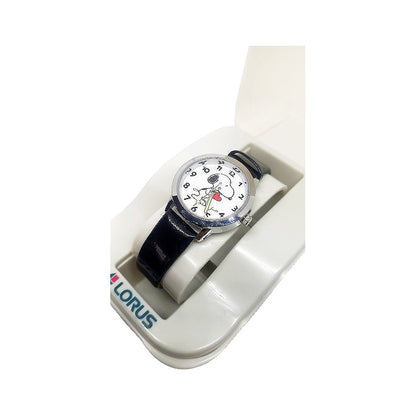 RELOJ SNOOPY LUJO CORREA CUERO MANECILLAS LUMINOSAS MUJER NEGRO CROMADO BLANCO