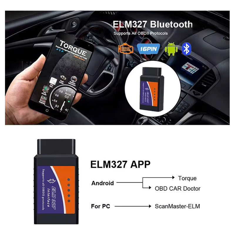 ESCÁNER OBD2 OBDII CARRO BLUETOOTH ELM327 V2.1 DIAGNOSTICO